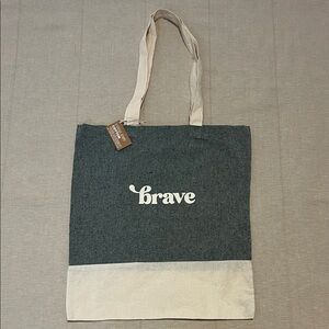 Green and Cream BRAVE Muslin Tote‎ Bag